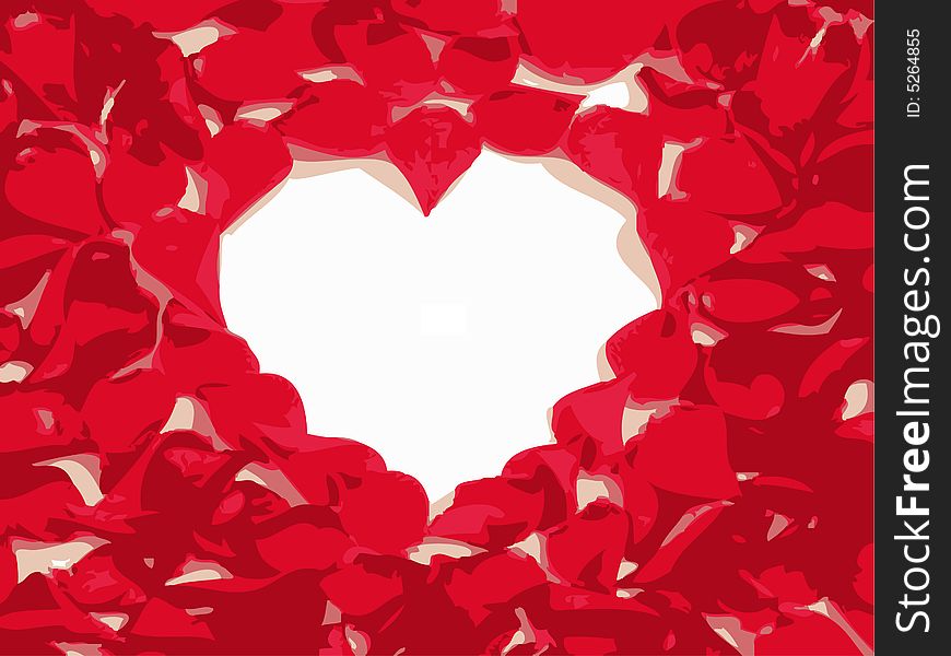 A layer of roses petals form a heart in a editable vector illustration. A layer of roses petals form a heart in a editable vector illustration.