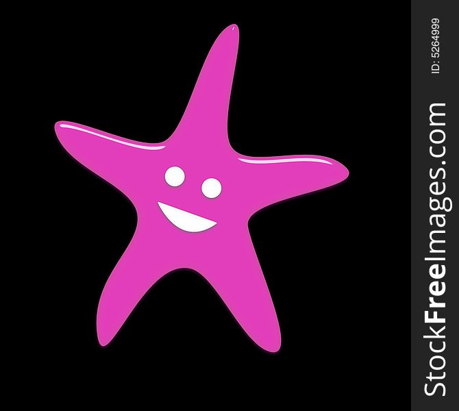 Image of a pink starfish shape with a happy smile. Image of a pink starfish shape with a happy smile
