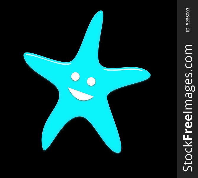 Image of a blue starfish shape with a happy smile. Image of a blue starfish shape with a happy smile