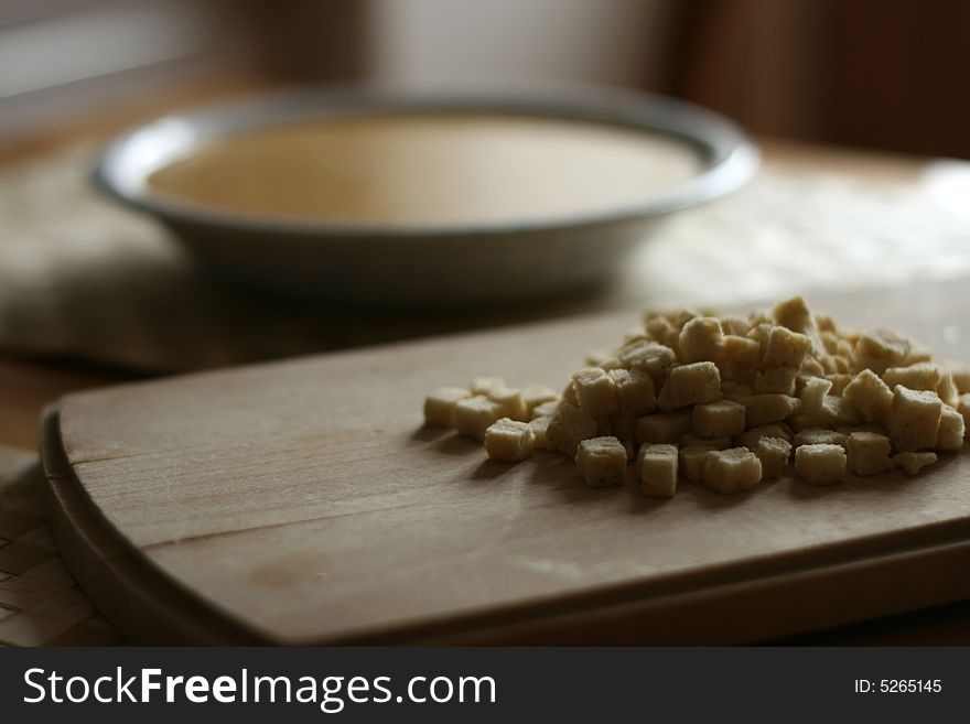 Cheese soup with some croutons