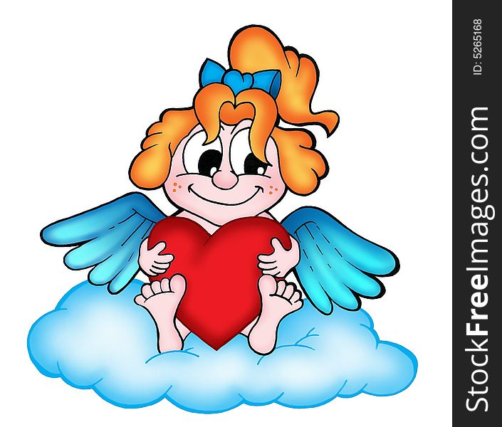 Illustration of angel sitting on cloud and holding heart. Illustration of angel sitting on cloud and holding heart.