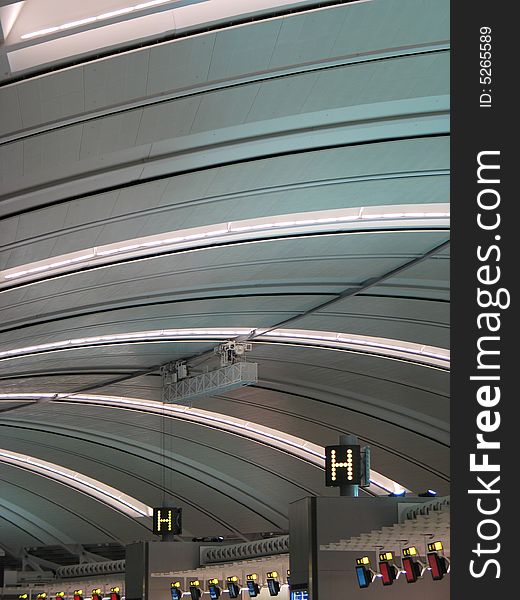 Modern airport ceiling brightly lit