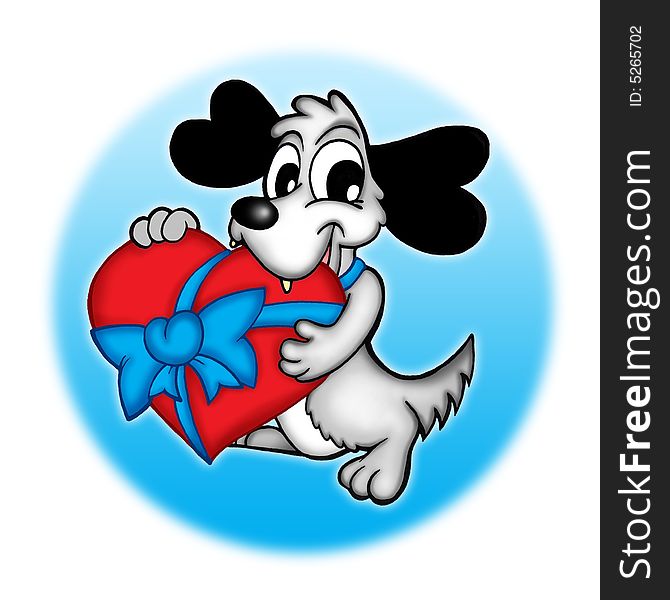 Color illustration of dog holding red heart. Color illustration of dog holding red heart.