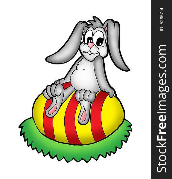 Color illustration of Easter bunny siting on egg. Color illustration of Easter bunny siting on egg.