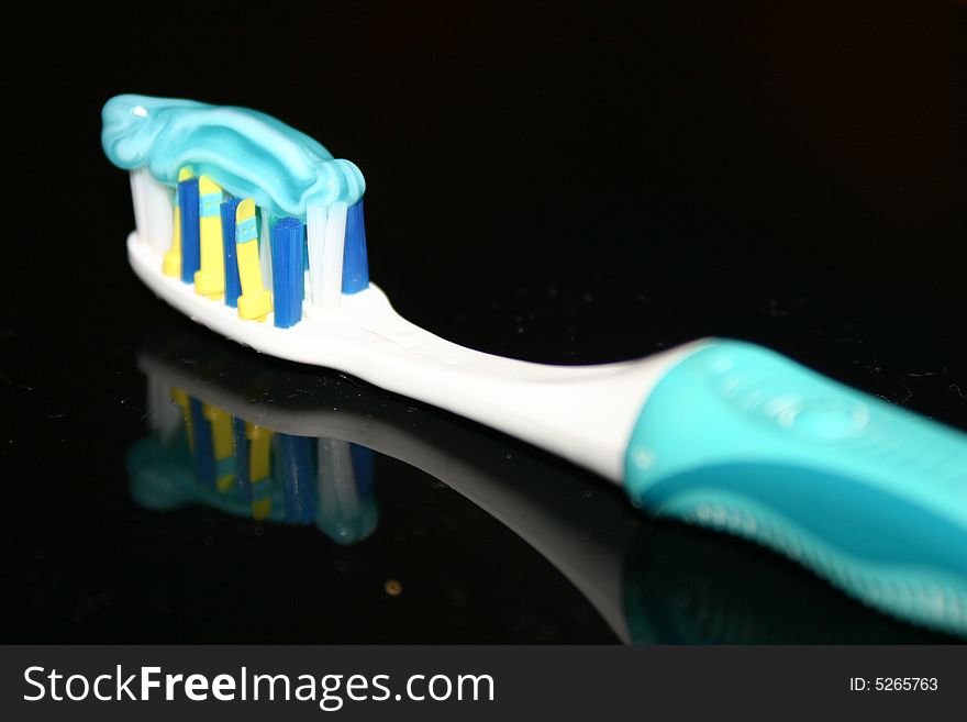 Close up of Toothbrush with tooth paste