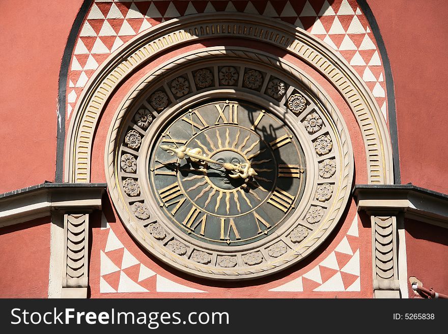 Sunnny clock in Warsaw- Old Town. Sunnny clock in Warsaw- Old Town