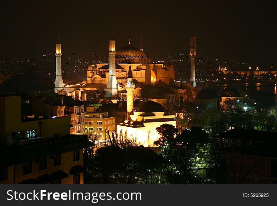 Hagia Sophia night view, Istanbul, Turkey.