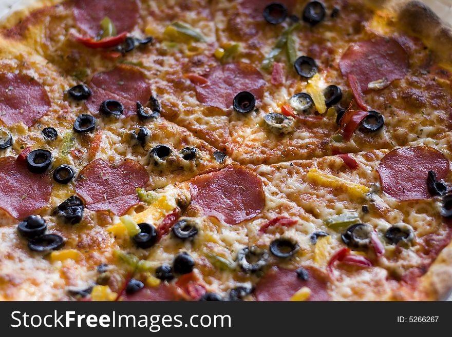 Pizza witha salami and olives