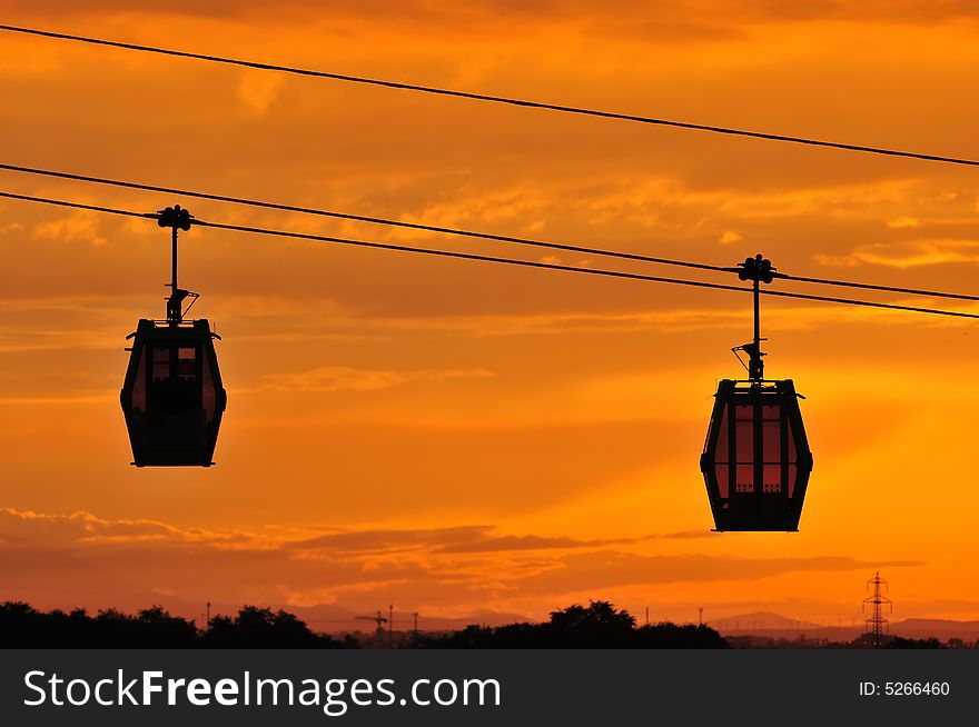 Sunset and Cable car - Expo 2008 Zaragoza.