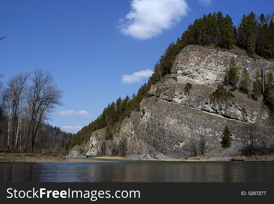 Russia, Bashkiria, Ural river in rock