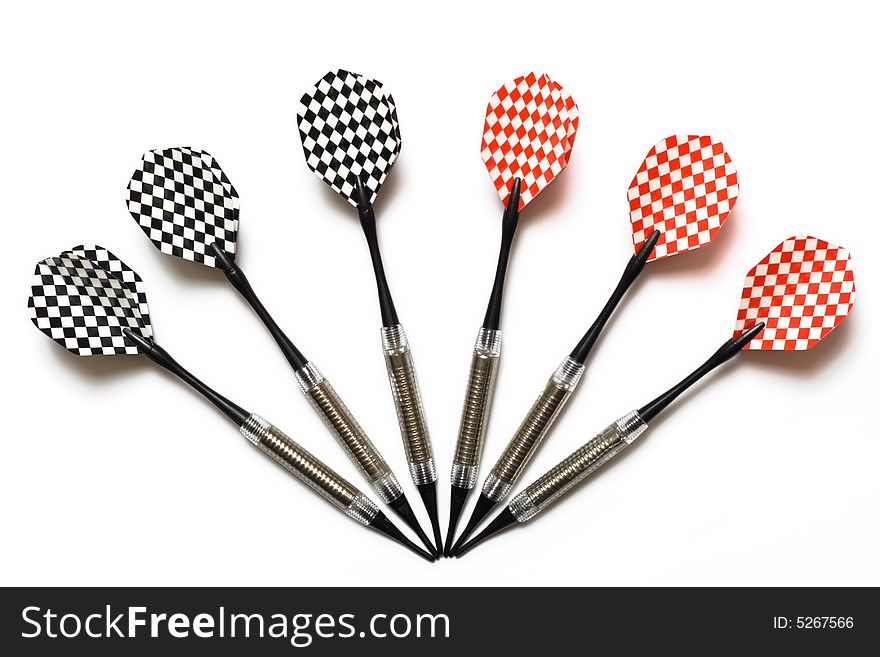 Red and black checkered darts isolated and orthographic projection. Red and black checkered darts isolated and orthographic projection