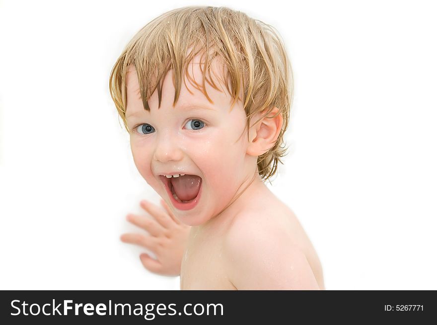 Cheerful Boy On White Background