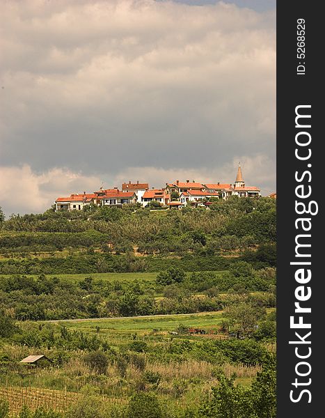 Croatian town on the top of a hill