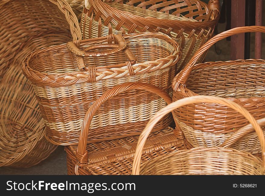 Rattan baskets on sale on a croatian fair