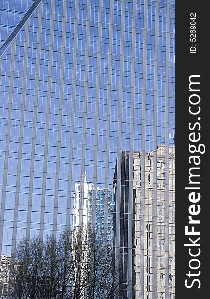 Skyline Reflected in Blue Glass