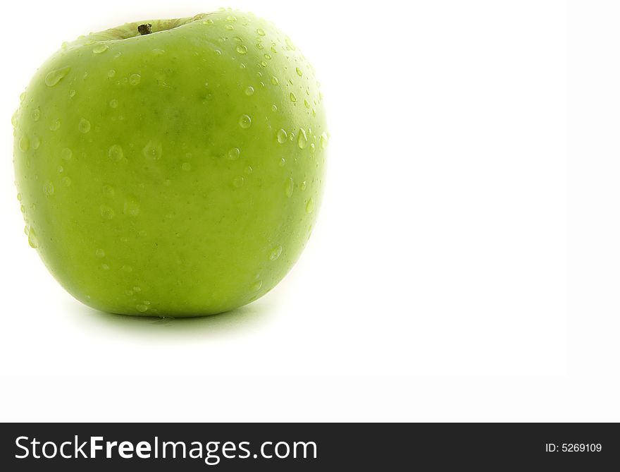 Green fresh apple on white background