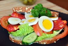 Fresh And Healthy Sandwich With Salami And Vegetables On A Plate Stock Images