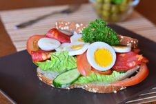 Fresh And Healthy Sandwich With Salami And Vegetables On A Plate Royalty Free Stock Photo Fresh And Healthy Sandwich With Salami And Vegetables On A Plate Royalty Free Stock Photo