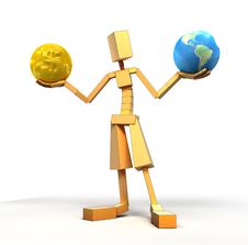 Man, Globe And Gold Royalty Free Stock Images Man, Globe And Gold Royalty Free Stock Images