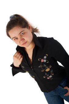 Girl In Blue Jeans And Shirt Posing Royalty Free Stock Photos Girl In Blue Jeans And Shirt Posing Royalty Free Stock Photos
