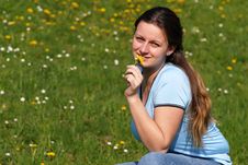 Young Attractive Female Model Enjoying Flowers Stock Photos Young Attractive Female Model Enjoying Flowers Stock Photos