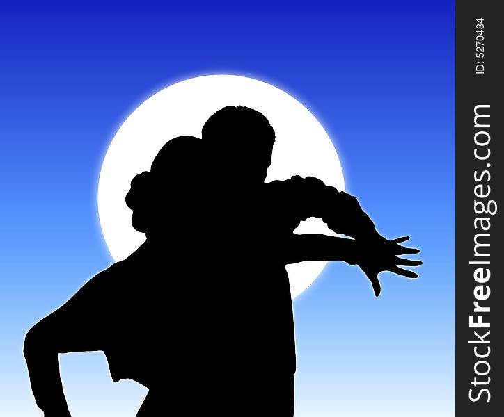 Silhouette illustration of young couple ballroom dancing. Silhouette illustration of young couple ballroom dancing