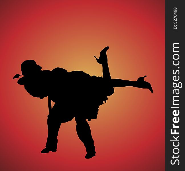 Silhouette illustration of young couple ballroom dancing. Silhouette illustration of young couple ballroom dancing