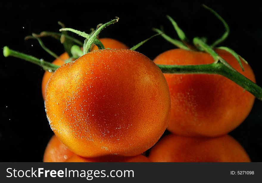 Close up red tomatoes plaÑed in a water with air bubbles. Close up red tomatoes plaÑed in a water with air bubbles