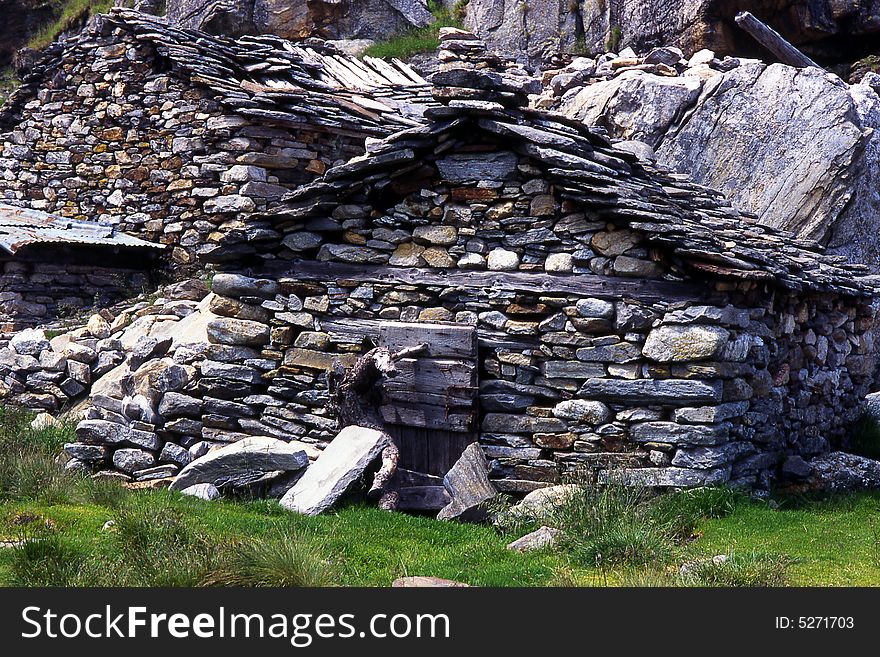 Ruined alpine huts