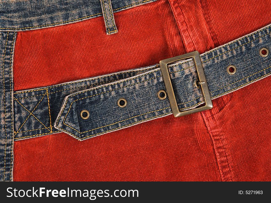 Corduroy clothing with denim belt