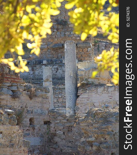 Old columns in the city of Ephesus, autumn, Turkey. Old columns in the city of Ephesus, autumn, Turkey