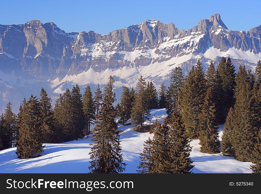 Winter mountains piste in swiss Alps. Winter mountains piste in swiss Alps