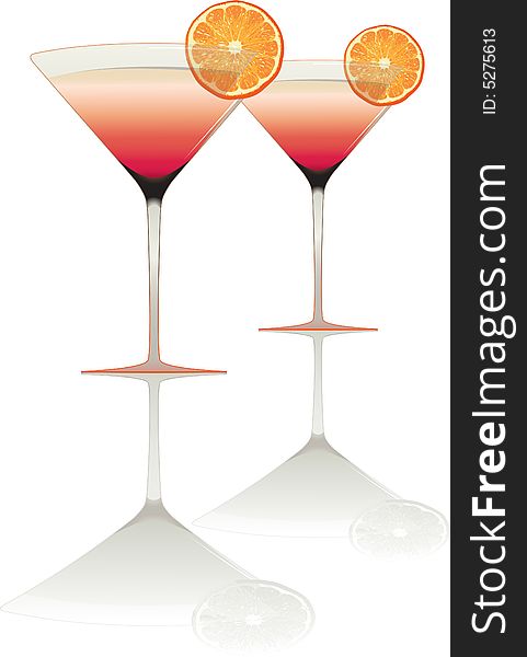 Two isolated cocktail in mirror. Two isolated cocktail in mirror