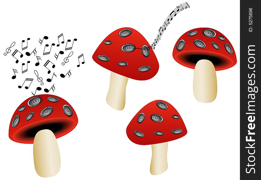 Illustration of mushrooms and music