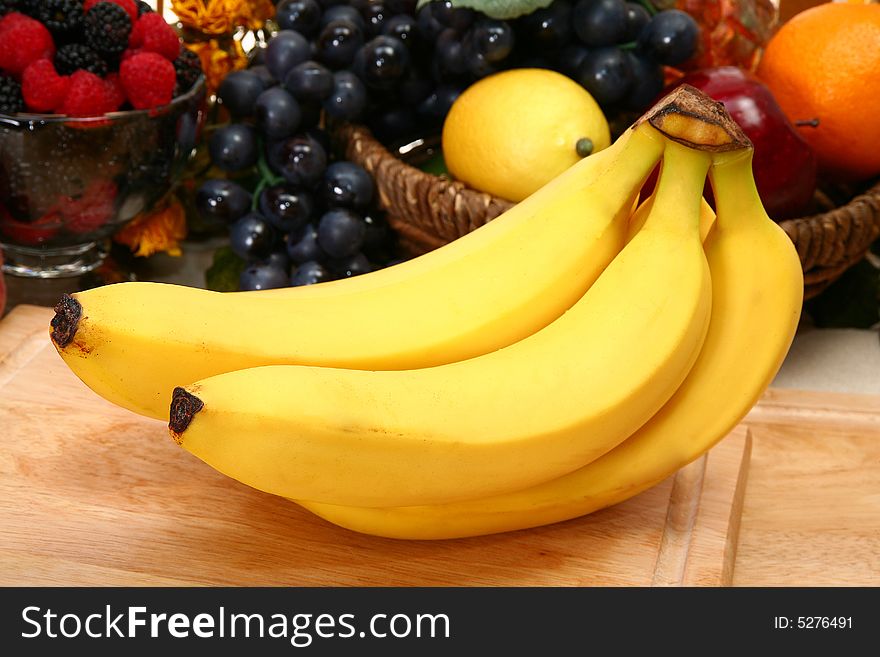 Fresh ripe bananas in kitchen or restaurant.
