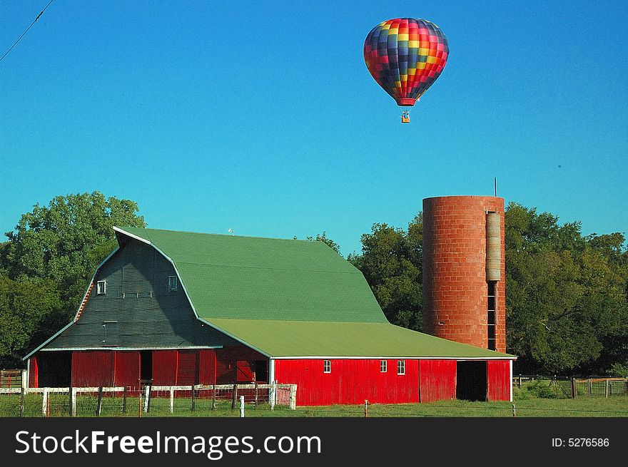 Hot Air Balloon and Barn. Hot Air Balloon and Barn