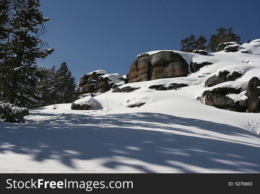 Bighorn Mountains rock formation, covered in snow
