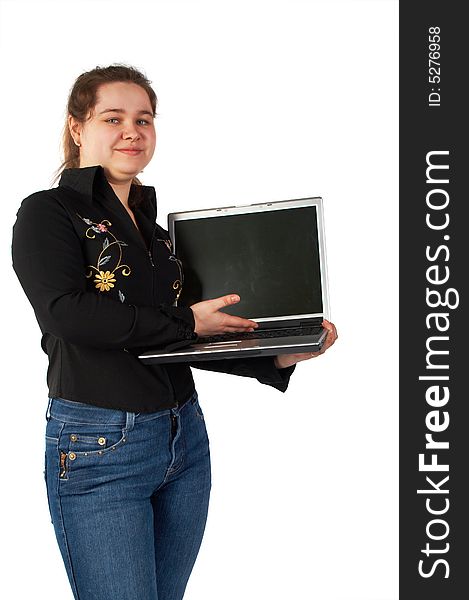 Girl showing laptop