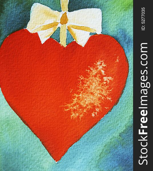 Watercolor painting of a red heart, created by the photographer