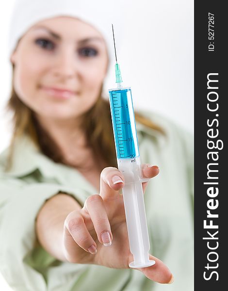 An image of nice girl with an injection. An image of nice girl with an injection