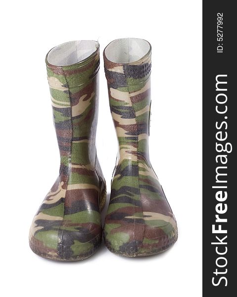Camouflage gum boots photo on white background