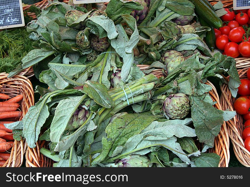 Fresh artichokes at the market