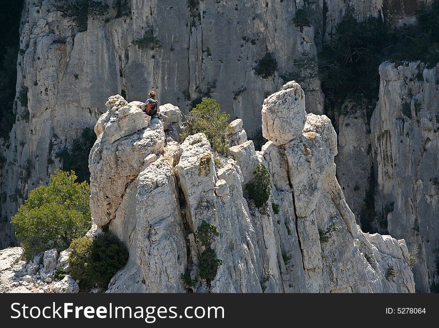 Climber on top in the calanques de cassis. Climber on top in the calanques de cassis