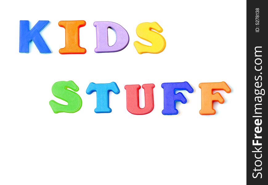 Colored letters spelling the words Kids Stuff