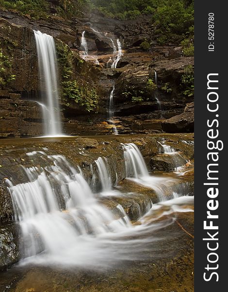 Beautiful waterfall in vertical composition. Wenworth Falls, Blue Mountains - National Park, NSW, Australia