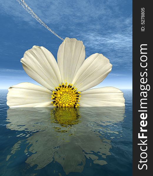 Beautiful flower with reflection on water - digital artwork.