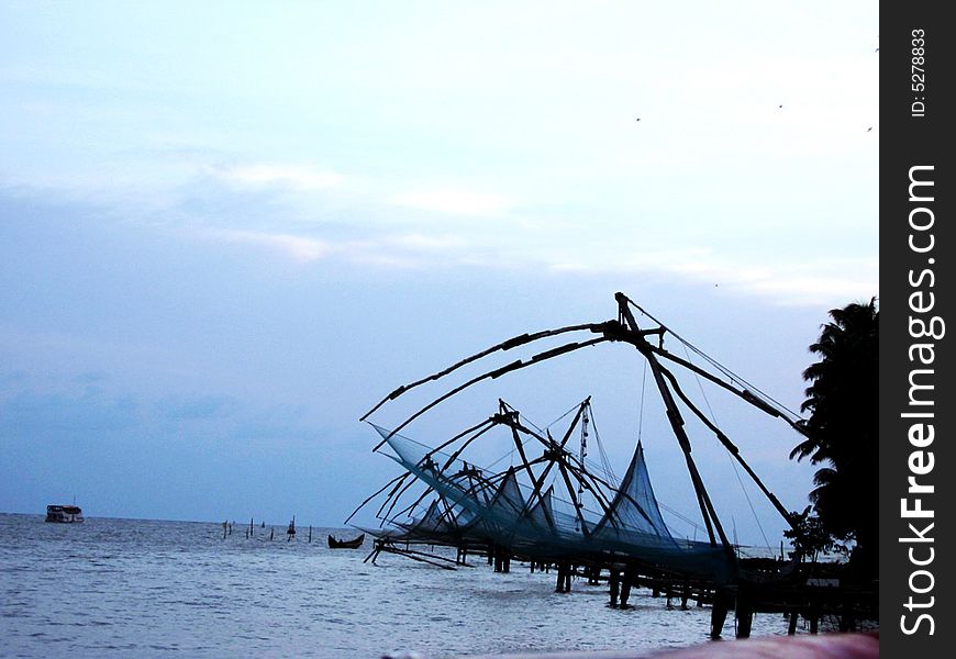 Ancient fishing methods using swiveling nets at coastal south India. Ancient fishing methods using swiveling nets at coastal south India