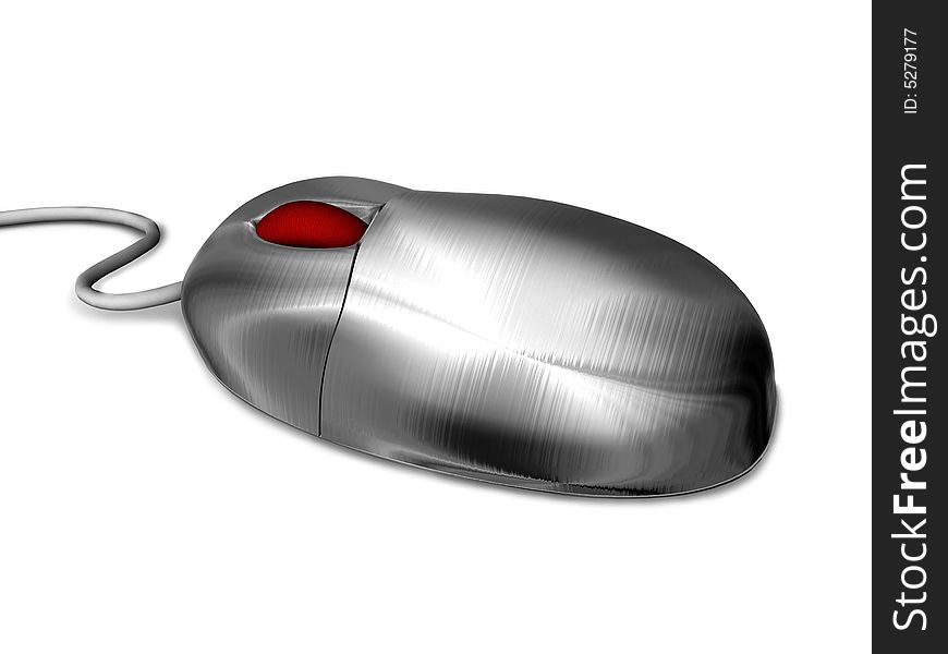Metal computer mouse, 3D, isolated on white background. Metal computer mouse, 3D, isolated on white background