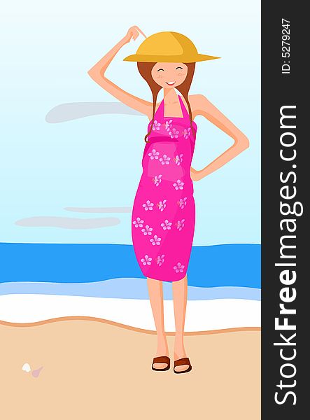 A little girl on the seaside,vector illustration