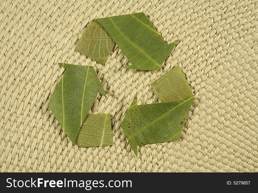 Recycling symbol, recycled symbol made from leaves on natural background, Mobius Loop. Recycling symbol, recycled symbol made from leaves on natural background, Mobius Loop